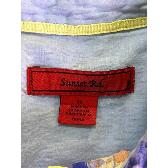SUNSET RD Womens Button Up Top Size 10 Purple Multicolor Print 3/4 Sleeves - Picture 4 of 10